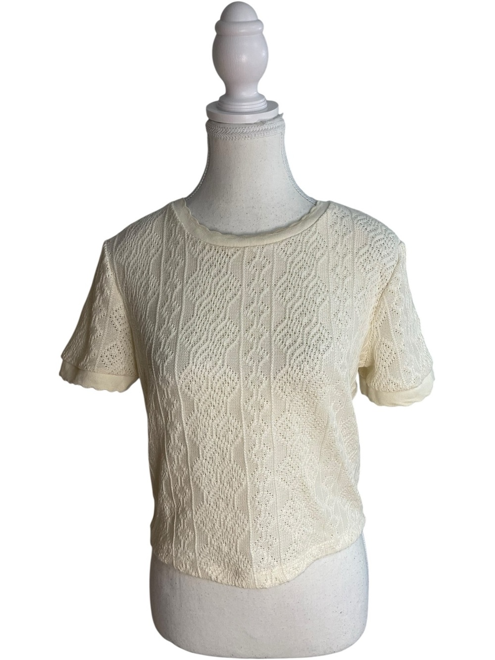 Zara Crochet Knit Blouse Top Ivory Cream